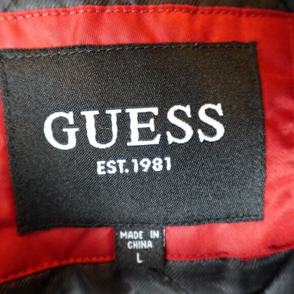 GUESS Men's Hooded Bomber Jacket Red Black Size Large Streetwear Lagenlook Fall - Picture 6 of 16